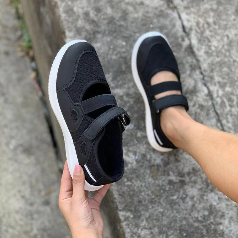 flowersverse Women's Sneakers Comfort Shoes Daily Platform Round Toe Sporty Casual Synthetics Magic Tape Solid Colored Black Blue Gray