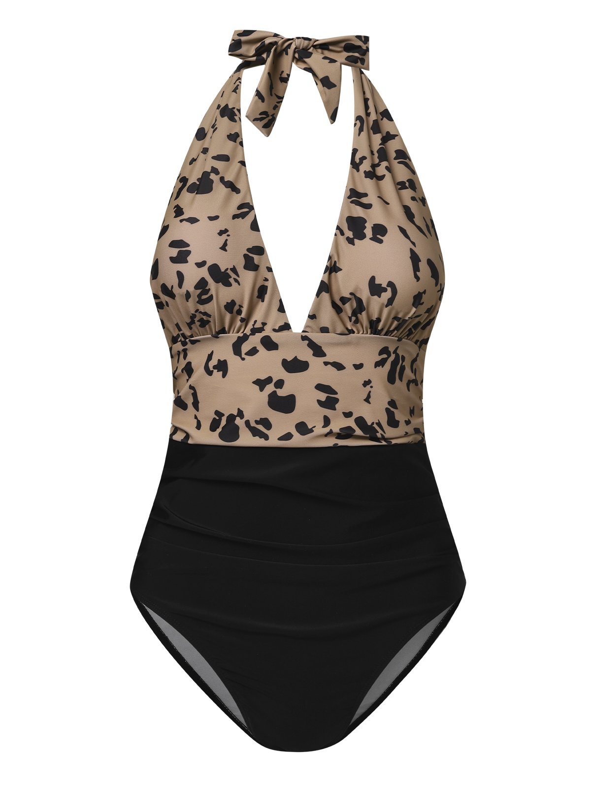 flowersverse Vacation Leopard Printing V Neck One Piece Swimsuit