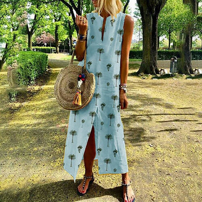 flowersverse Women Boho Long Maxi Dress Fashion Ladies Sleeveless Summer Beach Floral Dress Casual Holiday Dresses Sundress