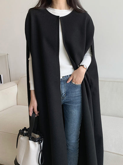 flowersverse Solid Color Loose Sleeveless Round-Neck Outerwear Cape