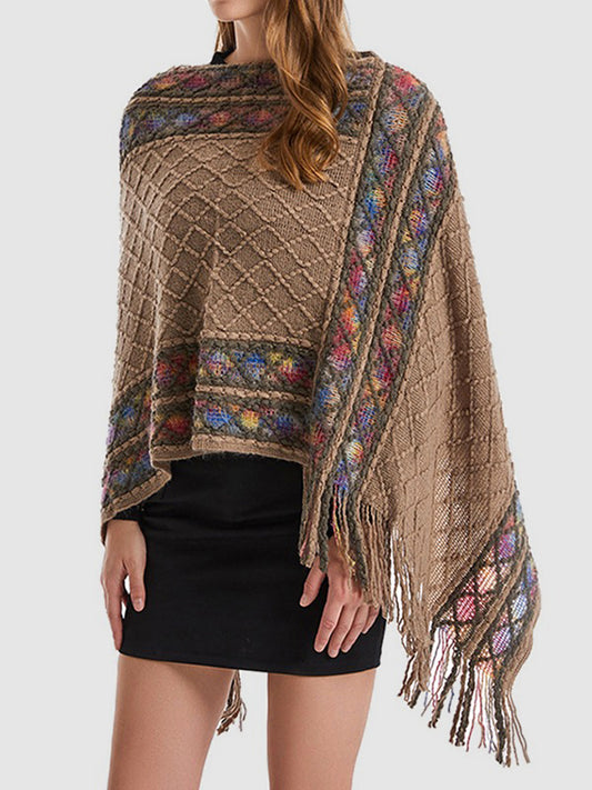 flowersverse Asymmetric Tasseled Loose V-Neck Shawl&Cloak Cape