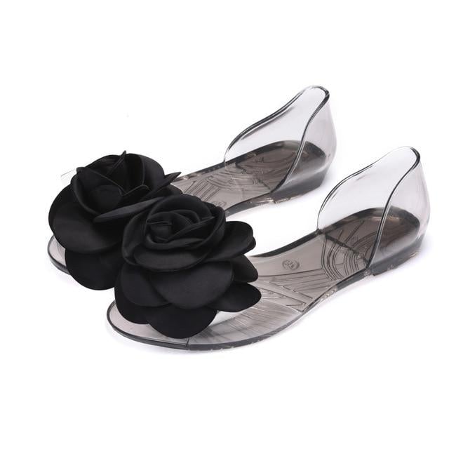 flowersverse Women Big Floral Slip On Sandals Flat Summer Beach Jelly Shoes