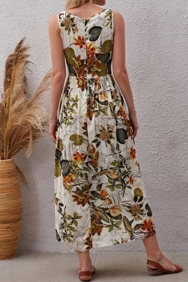 flowersverse Elegant Vacation Floral Patchwork O Neck A Line Dresses