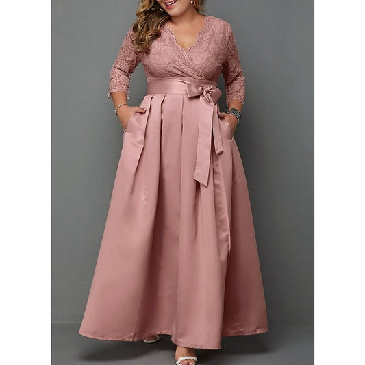 flowersverse Women's Plus Size Party Dress Floral V Neck Lace Long Sleeve Winter Fall Stylish Maxi long Dress Formal Party Dress