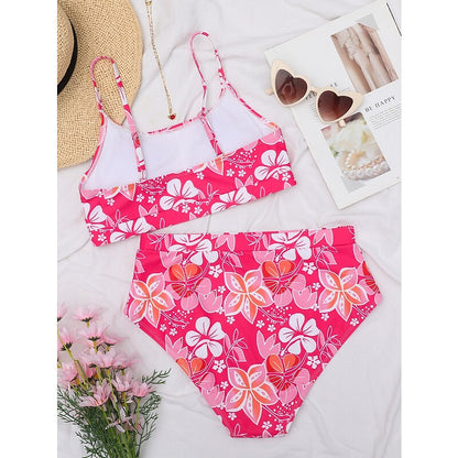 flowersverse Women's Swimwear Bikini Normal Swimsuit 2 Piece Printing Floral Red Blue Orange Bandeau Bathing Suits Sports Summer