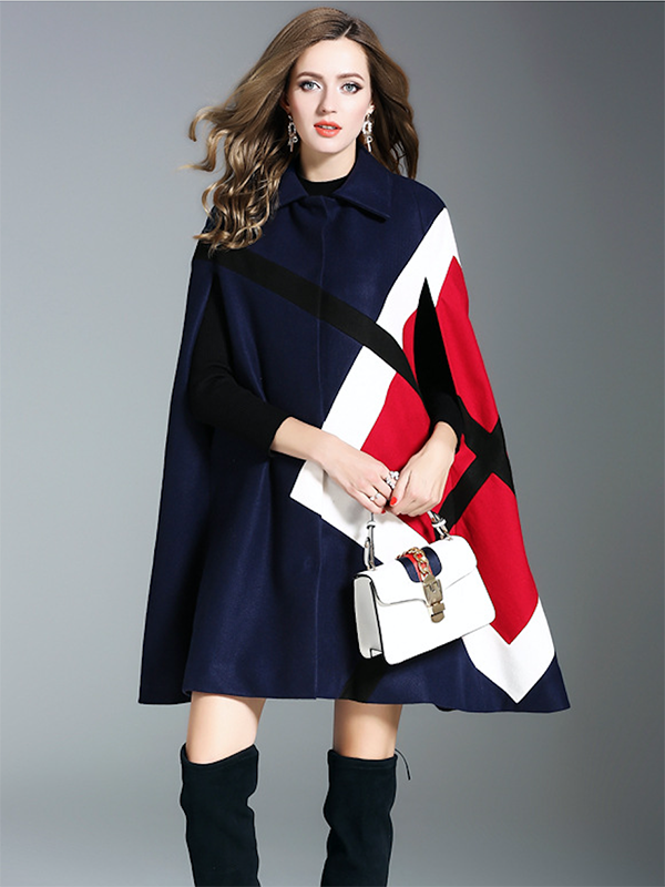 flowersverse Original Loose Batwing Sleeves Contrast Color Striped Lapel Collar Cape Coats