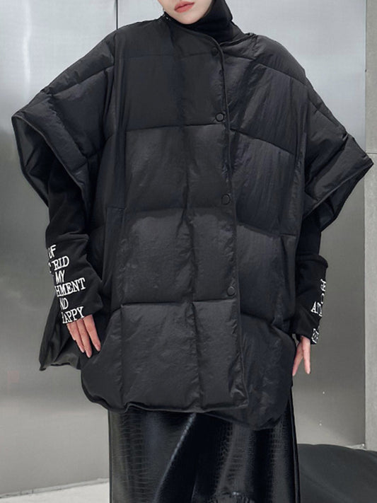 flowersverse Solid Color Split-Joint Batwing Sleeves Loose Round-Neck Padded Coat