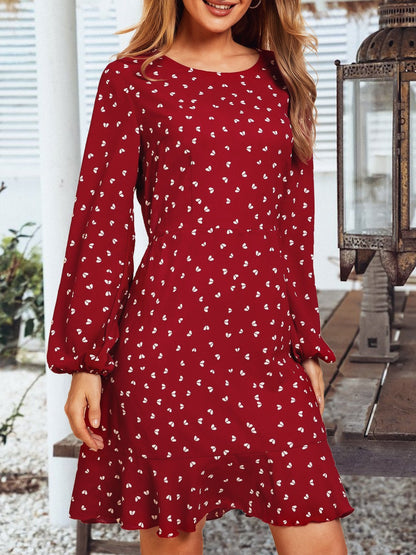 flowersverse Red Long Sleeve Chiffon Weaving Dress