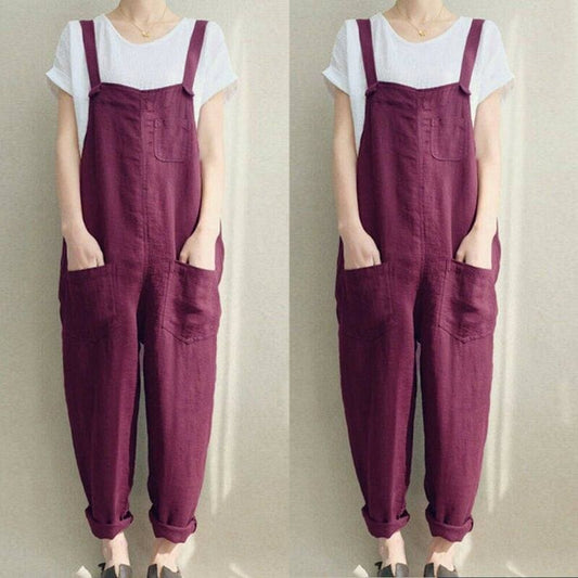 flowersverse New Women Sleeveless Dungarees Summer Plus Size Rompers Jumpsuit Casual Loose Wide Leg Pants Overalls Playsuits