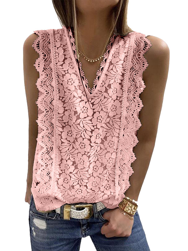 flowersverse Original Lace Solid Color Loose Vest Top