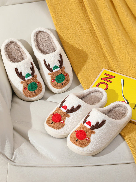 flowersverse Christmas Elk Warm Furry Slippers