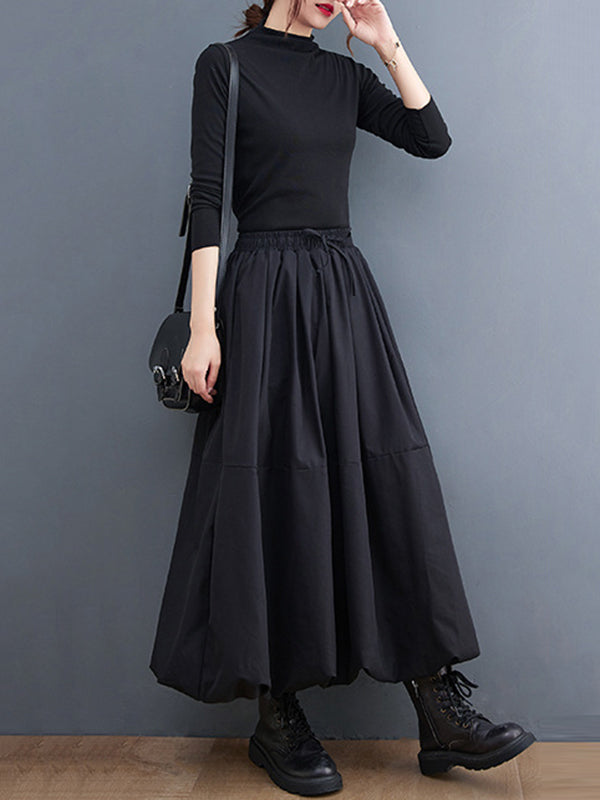 flowersverse Urban Loose Drawstring High Waisted Black Bubble Skirt