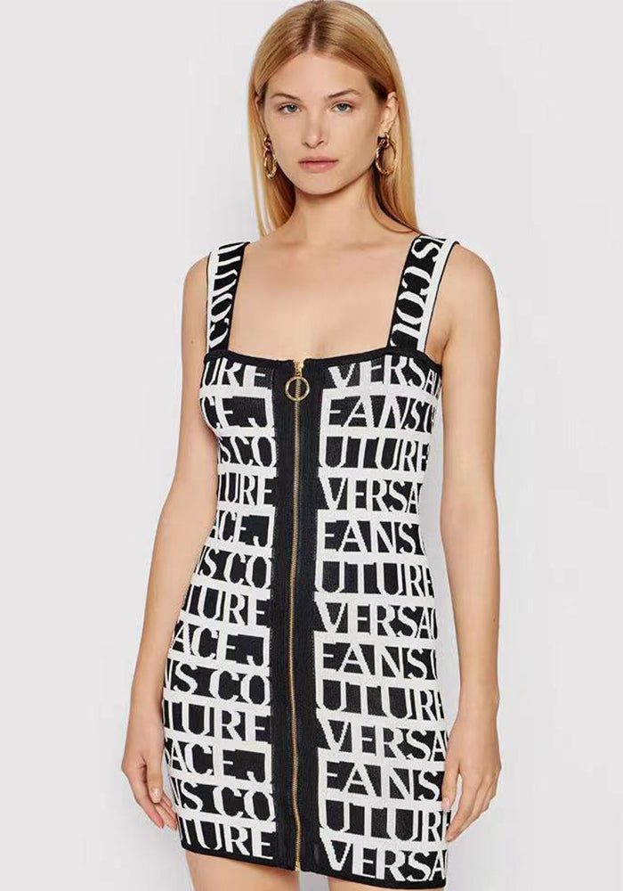 flowersverse Black And White Letter Suspenders Bodycon Short Bandage Dress Fashion Dress