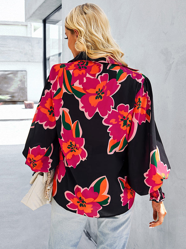 flowersverse Casual Loose Floral Blouses&Shirts Tops