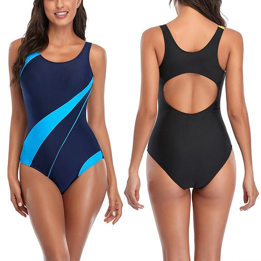 flowersverse Women's Athletic Swimwear One Piece Swimsuit Racerback Bathing Suit Swimsuit Swimming Racing Patchwork Swimwear Chlorine resistance Quick Dry Spandex Polyester Beach Wear