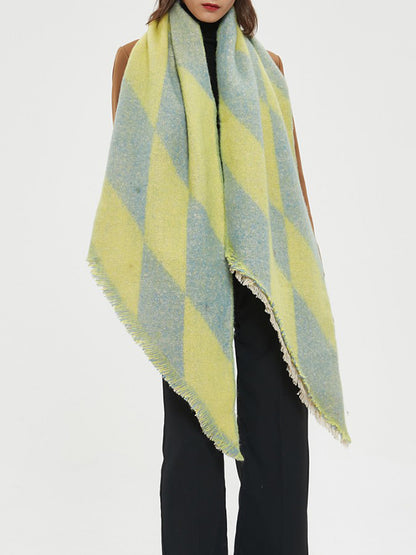 flowersverse Diamond-Patterned Fringed Keep Warm Shawl&Scarf