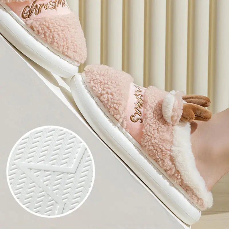 flowersverse Christmas Shoes Winter Home Slippers Elk Soft Cozy Bedroom Slipper Slip On House Shoes