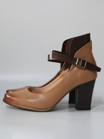 flowersverse Vintage Paneled Leather Mary Jane Block Heels