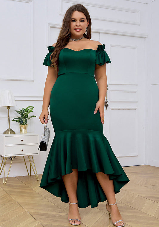 flowersverse Plus Size Women's Party Evening Dress Off Shoulder Slim Sexy Fishtail Swing Dress