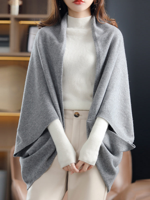 flowersverse Urban Wool Loose Solid Color Batwing Sleeves Cape Cardigan Tops