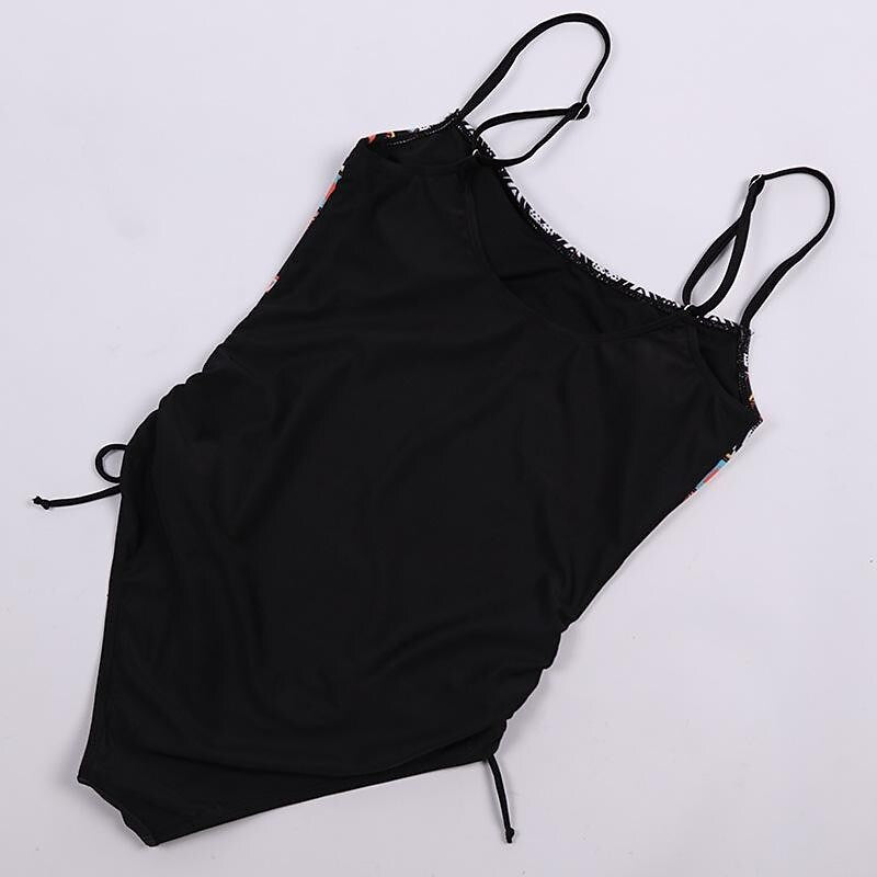 flowersverse Women's Swimwear One Piece Normal Swimsuit Printing Geometic Black Bodysuit Bathing Suits Sports Summer