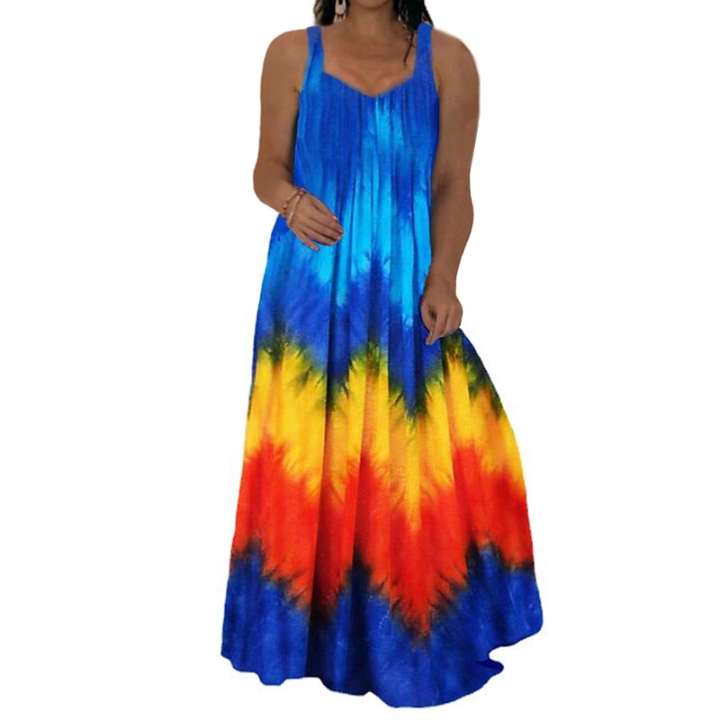 flowersverse Women's Plus Size Casual Dress Slip Dress Tie Dye Long Dress Maxi Dress Sleeveless Backless Print Strap Fashion Daily Yellow Pink Spring Summer L XL XXL 3XL 4XL