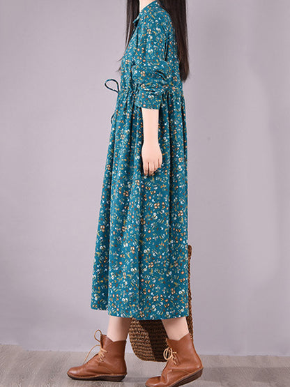 flowersverse Original Lapel Frenum Floral Printed Midi Dress