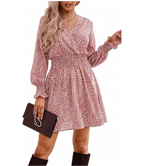 flowersverse Fashion V-Neck Print Wrap Casual Ladies Dress