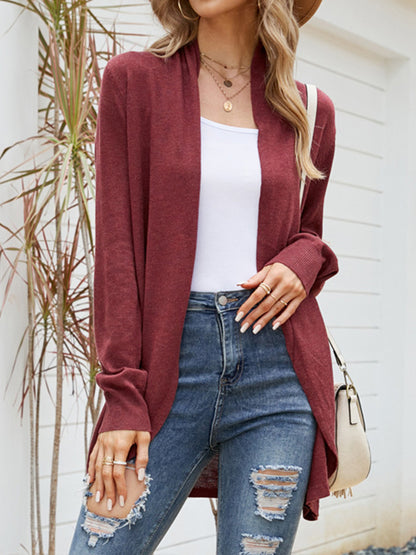 flowersverse Solid Color Split-Joint Long Sleeves Loose Cardigan Coats