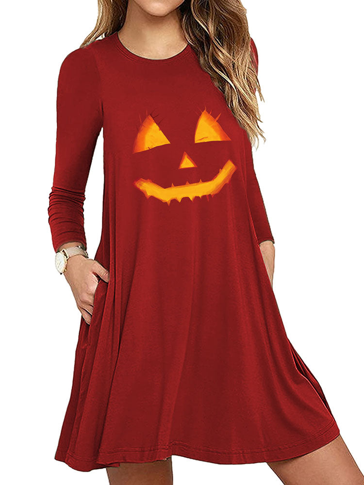 flowersverse Halloween Plus Size Long Sleeves Loose Mini Dresses