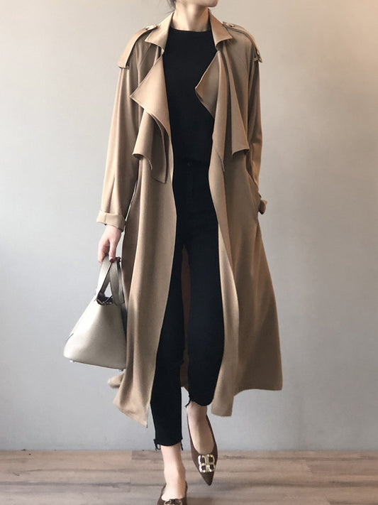 flowersverse Khaki&Black Vintage Notched Collar Thin Trench Coat