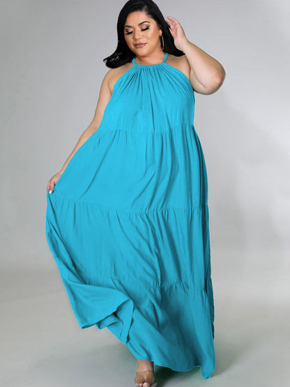 flowersverse Plus Size Sleeveless Ruched Maxi Dresses