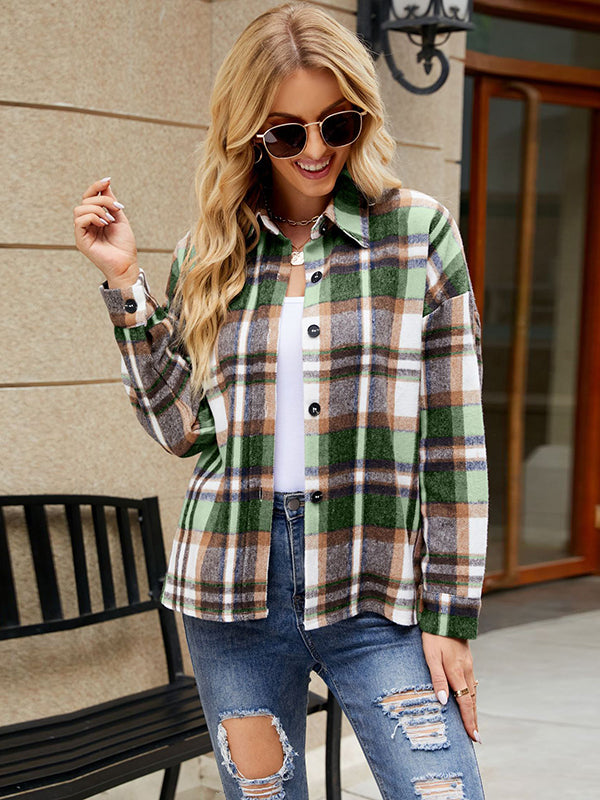 flowersverse Casual Loose Plaid Polo Shirt Top