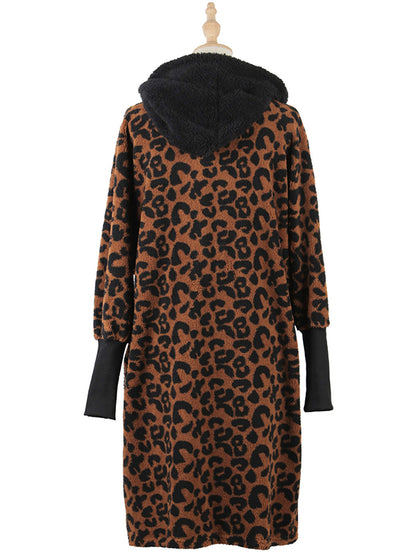 flowersverse Casual Loose Leopard Patchwork Lapel Collar Coat