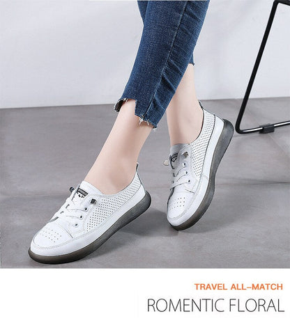 flowersverse Women's Leather Sneakers Women Casual Fashionable Sports Shoes Vulcanized Woman Summer Flat Shoe Ladies White Lacing 40