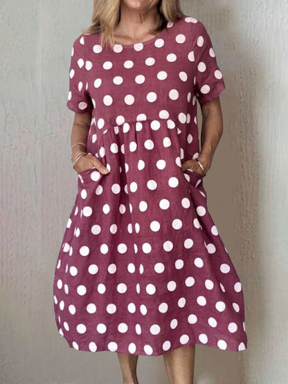 flowersverse Women Polka Dots Pockets Casual Summer Women Dress