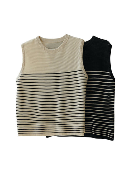 flowersverse Striped Loose Sleeveless Round-neck Vest Top