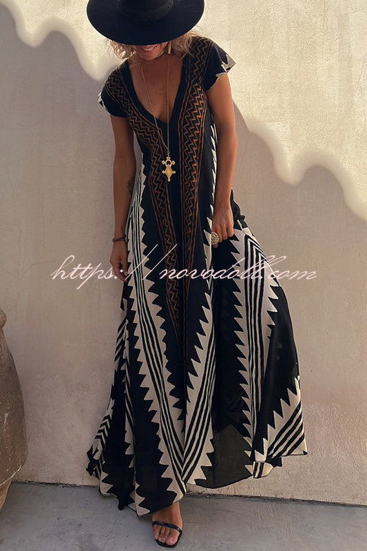 flowersverse Beach Dates Ethnic Print A-line Maxi Dress