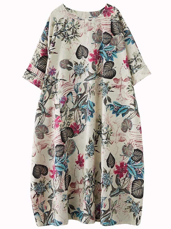 flowersverse Vintage Floral Round-Neck Dress