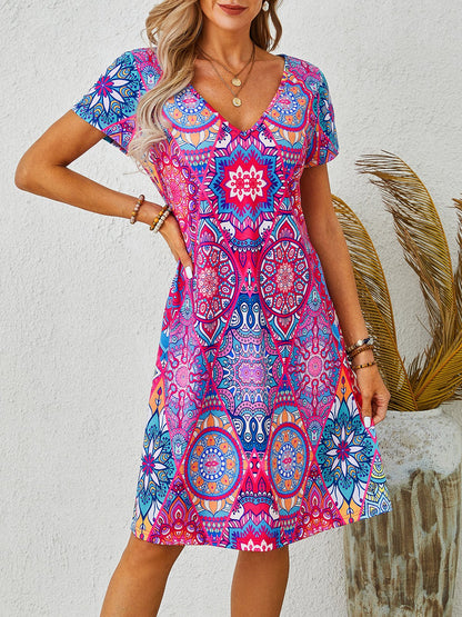 flowersverse Casual Tribal V Neck A-line Dress