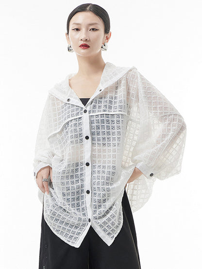 flowersverse Loose Batwing Sleeves Sun Protection See-Through Blouse