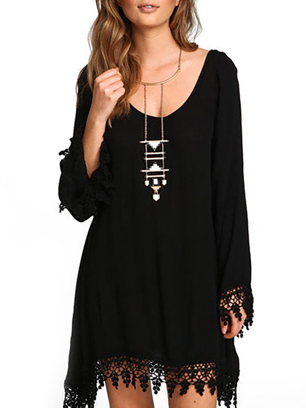 flowersverse Black A-line Casual Paneled Casual Dress