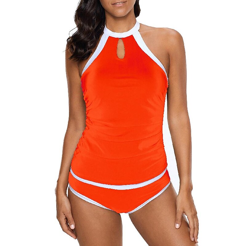 flowersverse Women's Swimwear Tankini 2 Piece Normal Swimsuit 2 Piece Plain Blue Orange Tank Top Bathing Suits Sports Summer