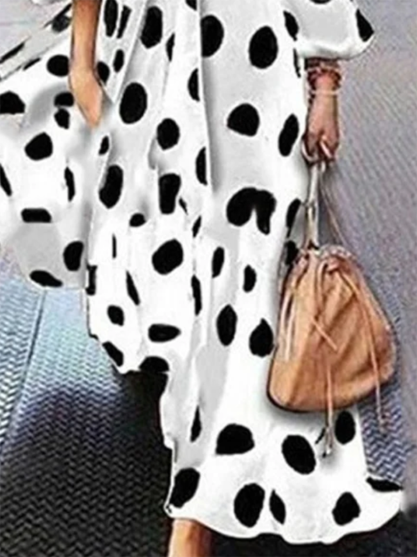 flowersverse Half Sleeves Long Sleeves Polka-Dot Off-The-Shoulder Maxi Dresses