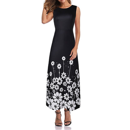 flowersverse Women's Work Dress Black Dress Semi Formal Dress Fashion Maxi Dress Pocket Print Crew Neck Sleeveless Floral Color Block Regular Fit Black White Yellow Spring Summer S M L XL XXL