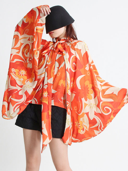 flowersverse Ribbed Batwing Sleeves Long Sleeves Statement Collar Blouses&shirts Tops