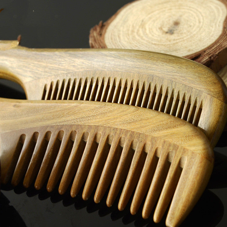 flowersverse Round Handle Massage Scalp Authentic Green Sandalwood Comb