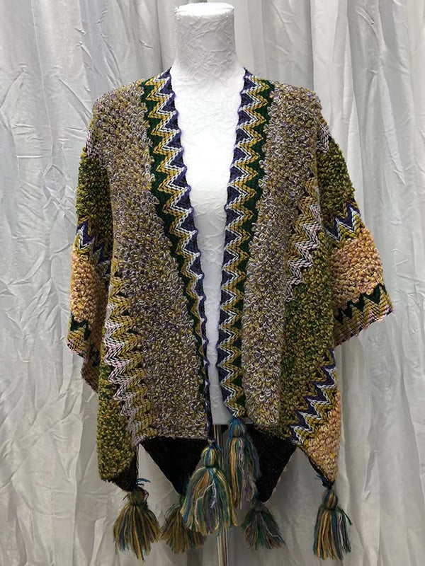 flowersverse Casual Loose Patchwork Shawl&Cloak