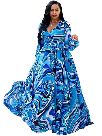 flowersverse Chiffon Floral Printed V Neck Wrap Boho Maxi Dresses