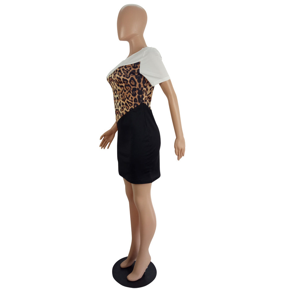 flowersverse Womens Casual Style Leopard Color Block Patchwork Dress